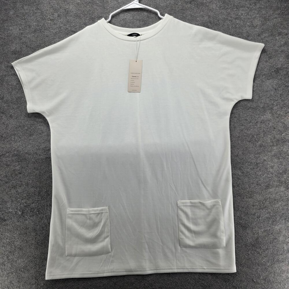 DOKOTOO Dress Womens XL White T-Shirt Dress Knee Length Pockets Viscose